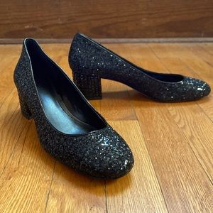 Michael Kors 8.5 black sparkly glitter shoes jeweled heels like new condition